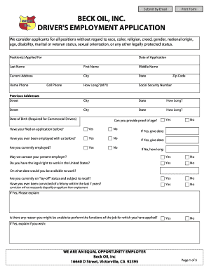 Beck Oil Driver Employment Application