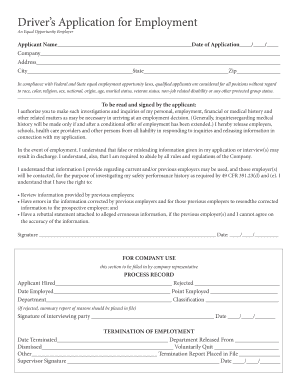 Driver's Application for Employment