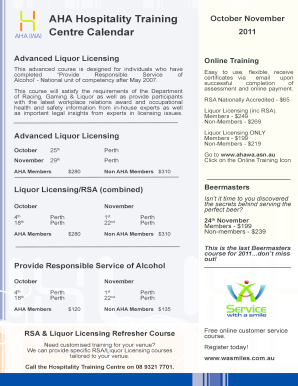 AHA Hospitality Training October November Centre Calendar - ahawa asn