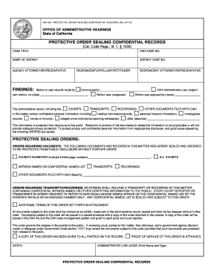 California Protective Order Sealing Confidential Records
