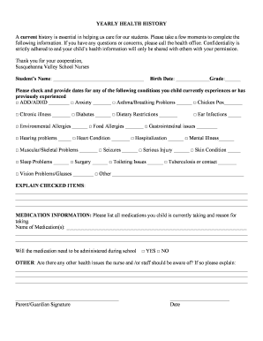Yearly Health History Form