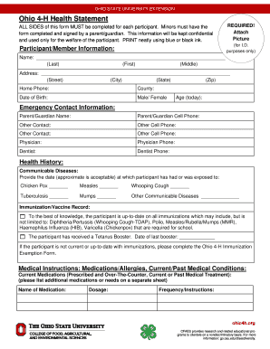 Ohio 4-H Health Statement Form
