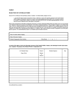 Missouri LLC Member Rejection of Coverage Form