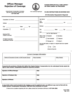Virginia Officer/Manager Rejection of Coverage