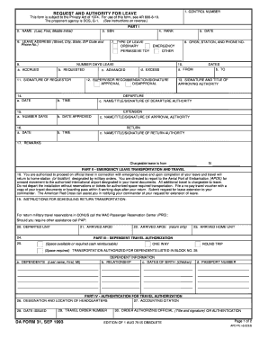 Request and Authority for Leave Form