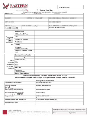 F-1 Student Data Sheet