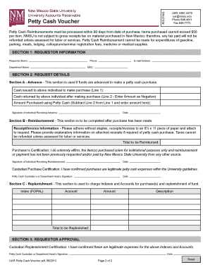 New Mexico State University Petty Cash Voucher