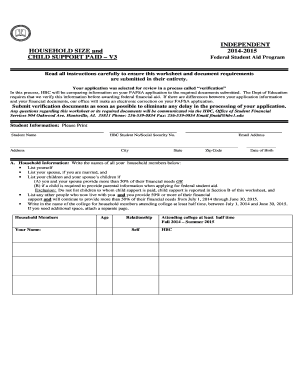 2014-2015 Child Support Paid Verification Worksheet