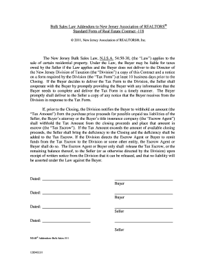 New Jersey Bulk Sales Law Addendum