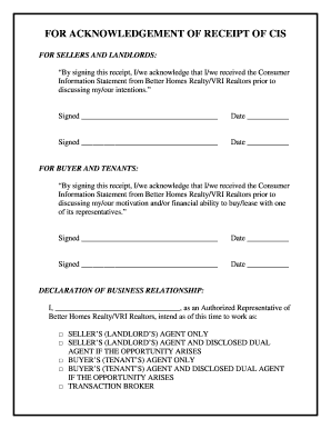 Acknowledgement of Receipt of Consumer Information Statement