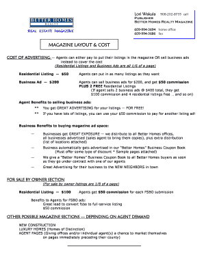 Better Homes Realty Magazine Advertising Order Form