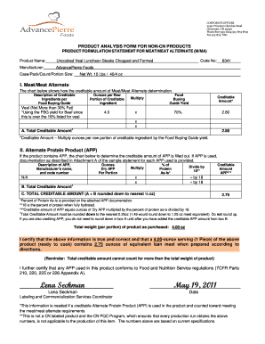 Product Analysis Form for Non-CN Products