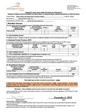 Product Analysis Form for Non-CN Products