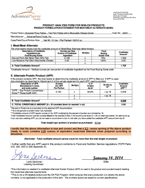 Product Analysis Form for Non-CN Products