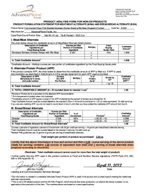 Product Analysis Form for Non-CN Products