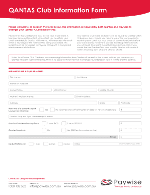 Qantas Club Membership Information Form