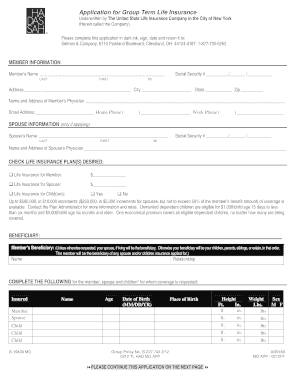 Group Term Life Insurance Application