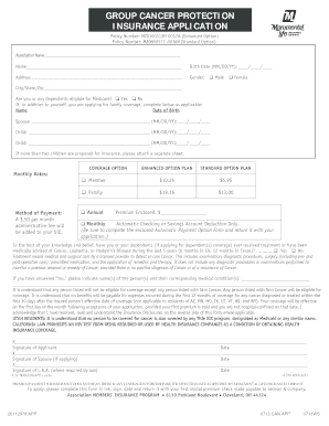 Cancer Protection Insurance Application