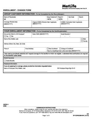 MetLife Dental Enrollment Form