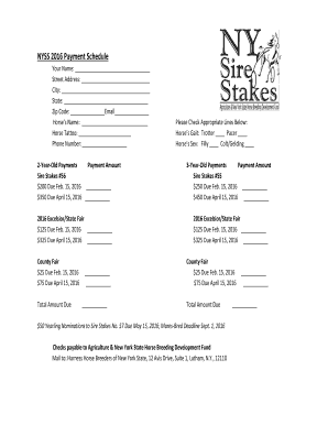 NYSS 2016 Horse Breeding Payment Schedule