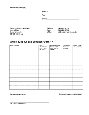 Anmeldung für das Schuljahr