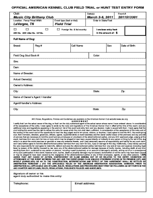 American Kennel Club Field Trial Entry Form