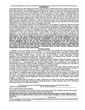 American Kennel Club Dog Show Entry Form