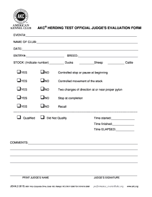AKC Herding Test Judge's Evaluation Form