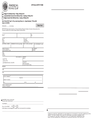 AKC Dog Show Entry Form