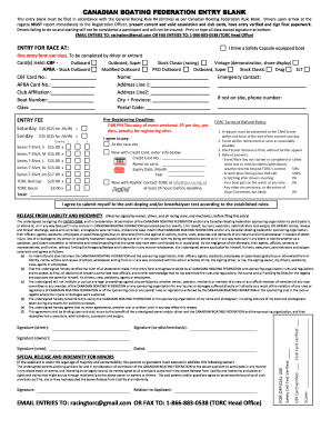 Canadian Boating Federation Race Entry Form