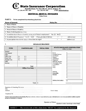 Antigua Medical Insurance Claim Form