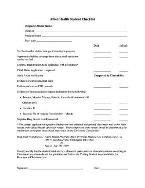 Allied Health Student Clinical Checklist