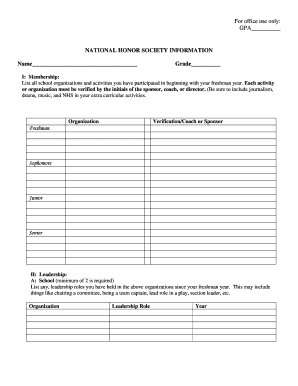 National Honor Society Application Form