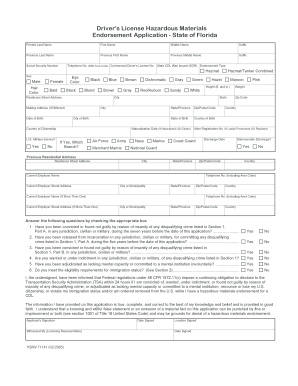 Florida Hazardous Materials Endorsement Application