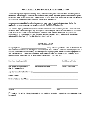 Notice Regarding Background Investigation