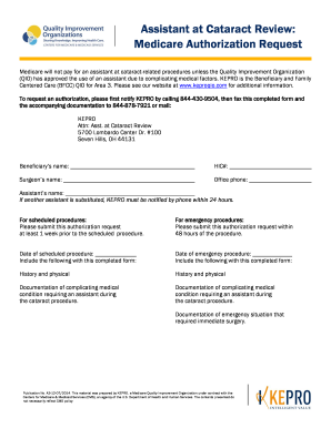 Medicare Authorization Request for Assistant at Cataract Procedure
