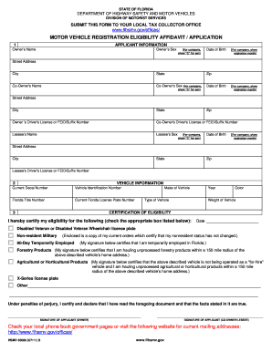 Florida Motor Vehicle Registration Eligibility Affidavit