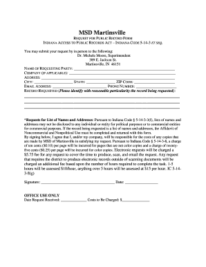 Indiana Public Record Request Form
