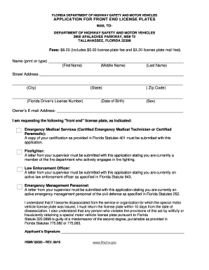 Florida Front End License Plates Application