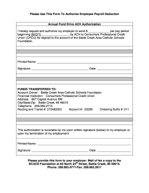 Employee Payroll Deduction Authorization
