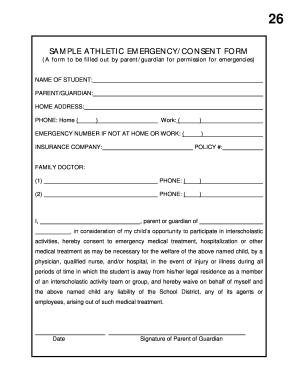 Sample Athletic Emergency Consent Form