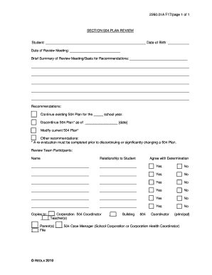 Section 504 Plan Review Form
