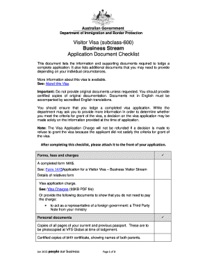 Visitor Visa Subclass 600 Business Stream Application Checklist