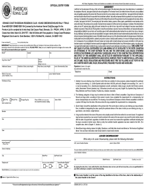 AKC Dog Show Entry Form Agreement