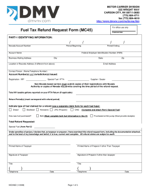 Nevada Fuel Tax Refund Request Form
