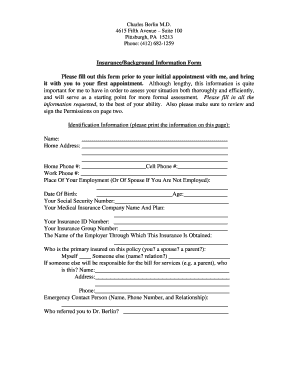 Insurance Background Information Form