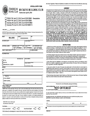 Buckeye Bulldog Club Official Entry Form