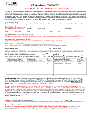 Letter of Agency for Telephone Number Porting