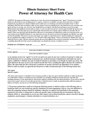 Illinois Statutory Short Form Power of Attorney for Health Care