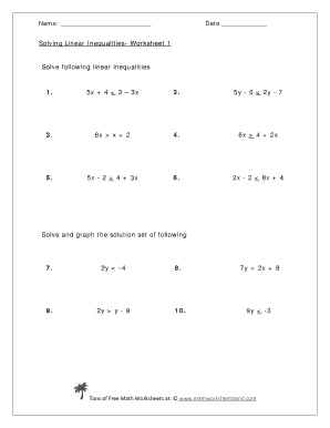 Solving Linear Inequalities Worksheet